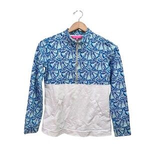 Lilly Pulitzer Sz XXS UPF 50+ 2 tones Asher Popover Colorblock 1/2 Zip Blue